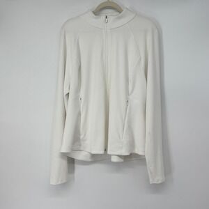 Athleta White Ribbed Full Zip Jacket Mock‎ Neck Thumbholes Plus Size 3X